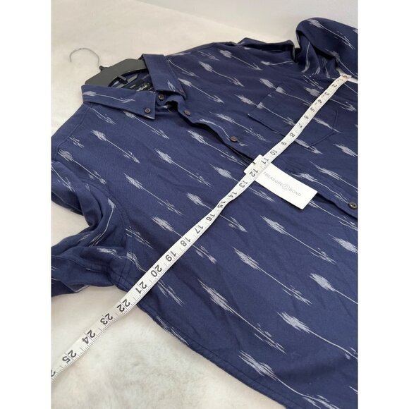 NWT Treasure & Bond Size L Navy White IKAT Print Long Sleeve Button-Up Shirt - Picture 3 of 10